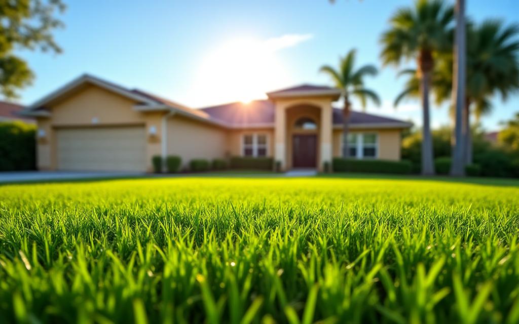 Manicured residential lawn in Florida sunlight